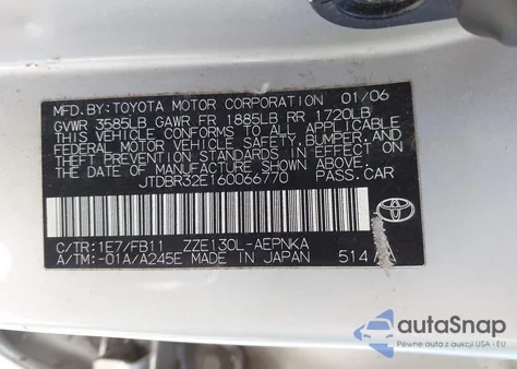 2006 Toyota Corolla Le из США, поврежденный, VIN JTDBR32E160066770